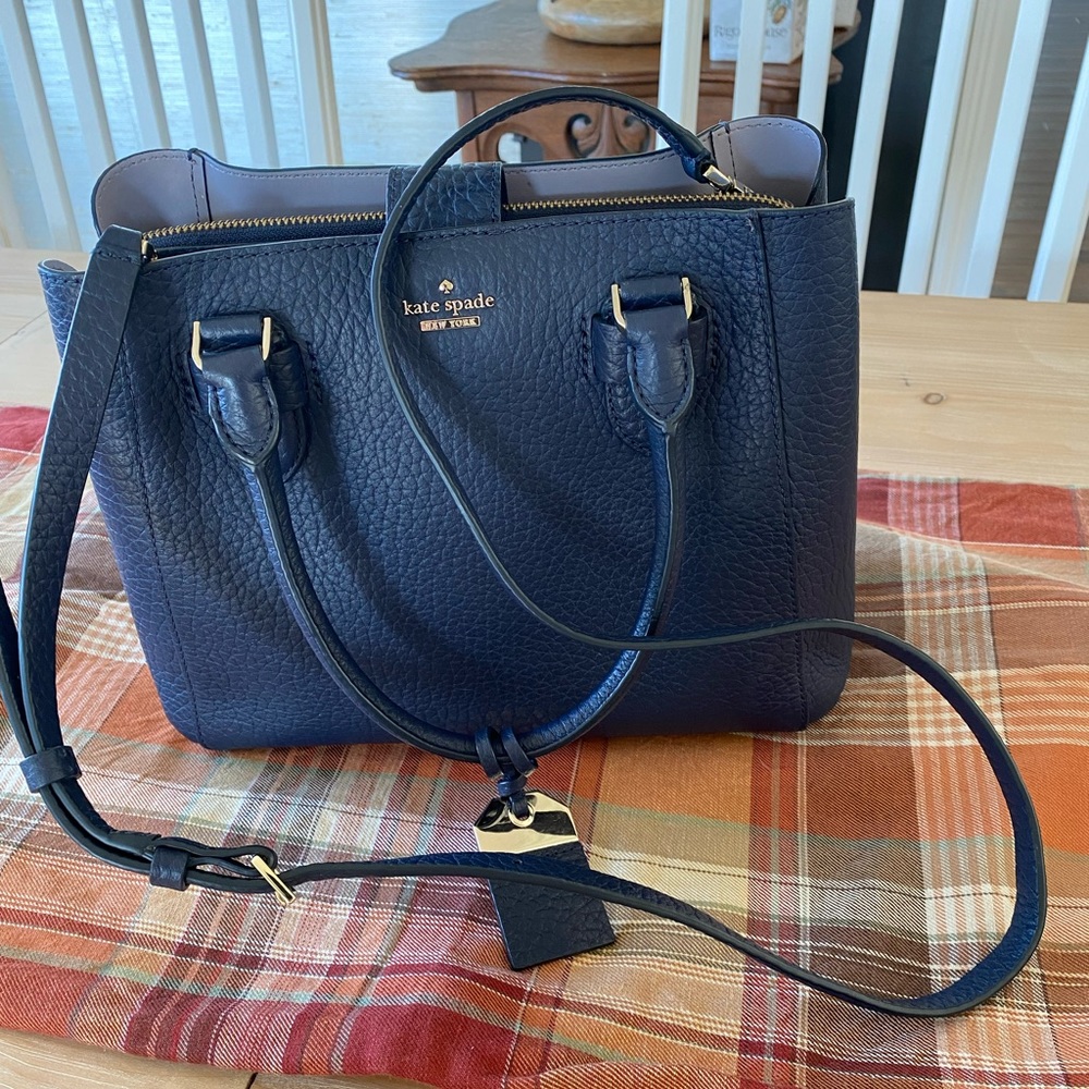 Kate Spade Carter Aliana Leather Satchel/crossbody/purse - Navy